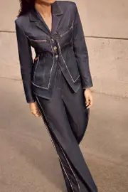Archive Collection - Tailored Denim Belted Pocket Detail Wide Leg Pants