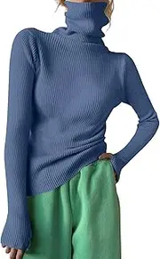 [Generic] Thermal Underwear Tops Womens Long Sleeve Hole Mock Neck Solid Slim Fit Casual Knitted Jumper Base Layer Top Women Cold Weather Dailywear
