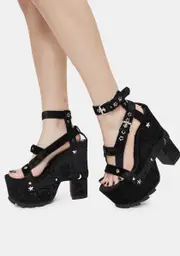 [Y.R.U.] Nightcall Black Velvet Platform Heels