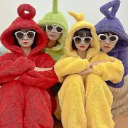 Unbrand Unisex Teletubbies Costumes Disi Onesies Lala Cosplay Pajamas Adult Pyjamas Animal Sleepwear Jumpsuit XL Yellow