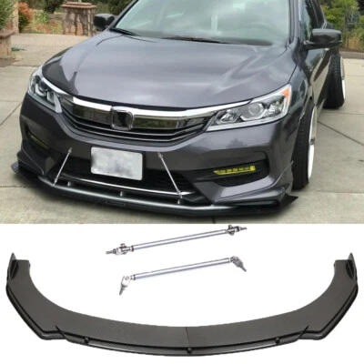 Front Bumper Lip Spoiler Splitter Carbon Style + Strut Rods Bar For Honda Accord (for: Honda)