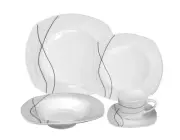 20 Pcs Porcelain Square Dinnerware Set - Silver and Black Confetti Theme Design