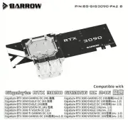 Barrow Backplate Water Block for Gigabyte RTX 3080 Ti 3090 Gaming Eagle Vision