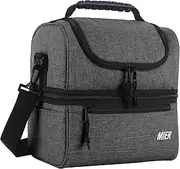 MIER Lunch Bag 2 Decks Cooler Bag Men Women Insulated Lunch Box Bag for Work Travel Picnic Daytrip, 13L, Grey