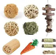 Lifebea Natural Small Animal Chew Toy Set - Pet Molar Bite Toy - Interactive Woven Grass Accessories for Bunny Rabbits Guinea Pigs Rats - Exercise Teeth Care Molar Toy for Rodent Pets, Pack of 10