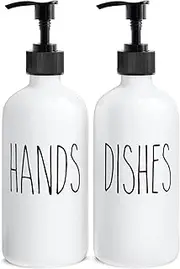 MOMEEMO Soap Dispenser Set 2 Pack, Contains Dish Soap Dispenser and Hand Soap Dispenser. 16 Oz Glass Soap Dispenser with Black Plastic Pumps. (White)