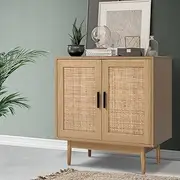 Rattan Buffet Sideboard 2 Doors Oak Storage Cabinet Modern Furniture Home Decor