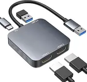 ABLEWE USB 3.0 to Dual HDMI Adapter with USB 3.0 Port 4 in 1, HDMI to USB Audio Video Graphics Converter Cable for Laptop Monitor Desktop TV, Compatible with Mac OS, Windows