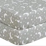 Cot Bed Fitted Sheet 100% Cotton 200 Thread Count 12 Colours, Cot Bed 70 x 140 CM - Sleeping Moon Grey