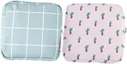 WOFASHPURET 2Pcs Portable Sanitary Napkin Bags Tampon Carrying Pouch for Women Stylish Period Bags for Travel School Daily Use Checkered Cactus Design