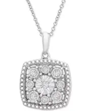 Diamond Cushion Cluster 18" Pendant Necklace & Earrings in Sterling Silver