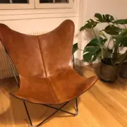 Brown Vintage Buff Leather Butterfly Chair Living Room Relax Arm Chair Handmade