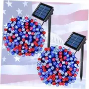 2 Pack Red White and Blue Solar Lights 100LED 33ft Patriot Red&White&Blue