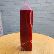 355g Natural Rare Red stripe Agate Crystal Obelisk Quartz Tower Point Healing