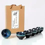 Puoyikt Chinese Ceramic Kung Fu Tea Set of 6, Japanese Tea Cup, Sake Cup, Ceramic Tea Cup, Ceramic Tea Set (blue)