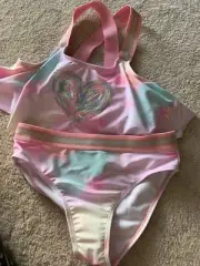 Betsey Johnson Girls XL 14 Sequin Heart Swim Suit