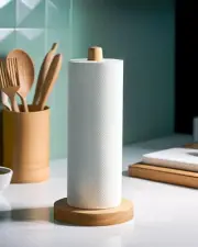 Wooden Paper Towel Holder Stand - Kitchen Paper Hanger Rack Bathroom Towel Roll