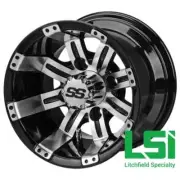 4) 10X7 MACHINED/BLACK CASINO GOLF CART WHEEL 3:4 Offset Tempest