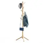 Coat Rack Wooden Stand Freestanding Tree Sturdy With 8 Hooks 3 Adjustable Height
