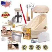 Complete 10-Piece Sourdough Bread Baking Kit with Rattan Proofing Baskets