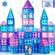 102pcs Frozen Princess Castle Magnetic Tiles Building Blocks - 3D Diamond Blocks, STEM Educational Toddler Toys for Pretend Play, 4 Year Old Girl Birthday Gifts Kids Ages 3 5 6 7 8