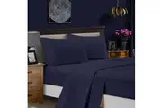 Super Soft King Size Bed Soft Flat & Fitted Sheet Set Midnight Blue