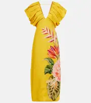 [Farm Rio] Farm Rio Spring Awakening floral linen midi dress AU 6 orange