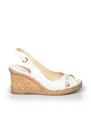 White Woven Cross Slingback Wedges
