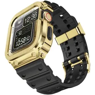 【Amband】Apple Watch 專用保護殼 金色軍規級鋼殼 X TPU 錶帶(45mm - Apple Watch 8 / 7)