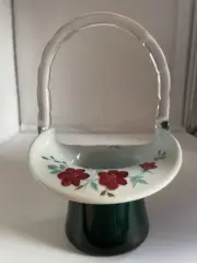 FENTON TOP HAT TEAL OVERLAY WILD ROSES SIGNED DON FENTON AND AUTHENTICATED CARD