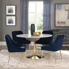 Coaster Kella 5-Piece Round Metal & Marble Dining Set in Brass and Blue