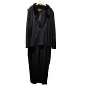 Vintage Nina Leonard Black Dress 2X Knit Built In Faux Fur Collar Zip Vest