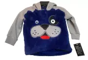 NWT Boys Rock Puppy Hoodie Navy Blue/Gray Plush Jacket 24 Months Soft Pullover