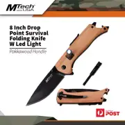 Mtech 8" Hunting Outdoor Survival Fixed Blade Folding Knife W Led Light Mt-1082n