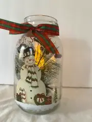 Country Christmas Lighted Mason Jar Holiday Cheer Decor Holly Centerpiece