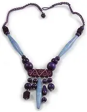 [Avalaya] Tribal WoodCeramic Beaded Cotton Cord Necklace in Purple - 60cm Long 10cm Long Front Drop, Wood ceramic cords