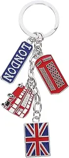 [NOLITOY] British Flag Keychain, London Keychain Souvenir Great Britain Union Jack United Kingdom Keyring with Telephone Booth Bus Pendants Charm for Souvenir Travel Keepsake