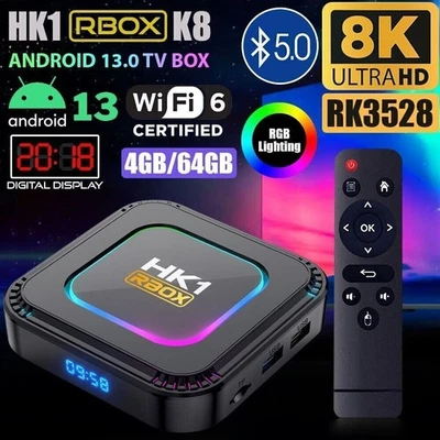 Android 13.0 TV Box 4GB RAM 64GB ROM RK3528 Support Wifi 6 HD 8K 100M RBOXK8