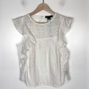 Sanctuary Women's Eyelet Flutter Sleeves Top Color White Cotton NWT
