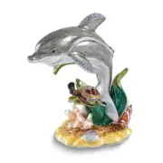 Bejeweled TRANQUIL REEF Dolphin Turtle & Fish Trinket Box w/Necklace