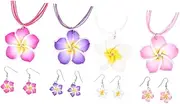 [ANDRESLAD] Hawaiian Lei Jewelry Set Plumeria Flower Necklace Earrings Hawaii Theme Accessory