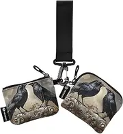 [XYMZR] Mini Zip Around Wristlet keychain Wallet Group Crow Gothic for Women Personalized Pattern Detachable Dual Pouch Wristlet Portable Wallet Phone Coin Purse, Multi-colored, One Size
