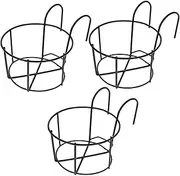 Happyyami 3pcs Hanging Flower Pot Holder Durable Iron Balcony Plant Baskets for Railing Planters and Smooth Edges Stable Support for Easy Watering