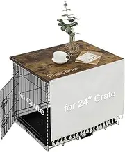 VIE DE AMAN Dog Crate Topper Wood for 48 42 36 24 inch Cages, Dog Crate Table Topper with Tassel Curtain, Rustic Style Dog Kennel Topper, Rustic Brown(Dog Crate Not Include)