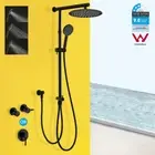 Matte Black Round Twin 10'' Shower Head Handheld Rose Sliding Rail Wall Arm Set