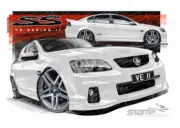 HOLDEN VE II SS COMMODORE HERON WHITE A2 FRAMED PRINT (HC424)