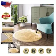 Versatile 5ft Round Light Yellow Faux Fur Rug - Machine Washable for Easy Care
