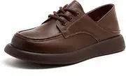 [Vannida] Women's Comfortable Soft Sole Lace Up Small Leather Shoes Classic Retro Round Toe Casual Fashion Flats Oxford Business Dress Shoes