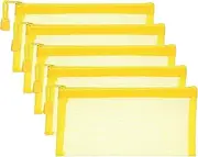 uxcell A6 Mesh Zipper Pouch Bags, 5 PCS Mesh Bags with Zipper Plastic Storage Pocket for Organizing File Beads Office Home Supplies, 10x20cm, Yellow