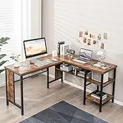Giantex L-Shaped Office Desk, Large Corner Desk with Full-Length Open Shelf & 2-Tier Side Shelves, Home Office Writing Workstation Computer Desk for Studying Gaming, Rustic Brown